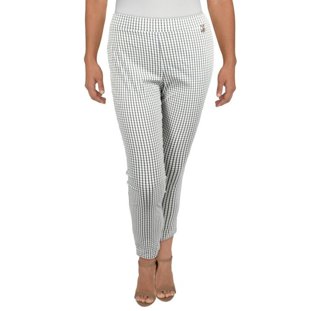 TOMMY HILFIGER Womens White Stretch Plaid Wear To Work Straight leg Pants 12